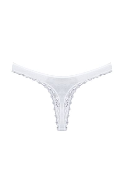 Zena Thong Women's Panties - White, Lace Detailed