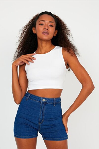 The Base Women's Ecru Crew Neck Scuba Diving Fabric Sports Crop Top