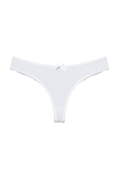 Zena Lace Detailed White Cotton Women's Thong Panties