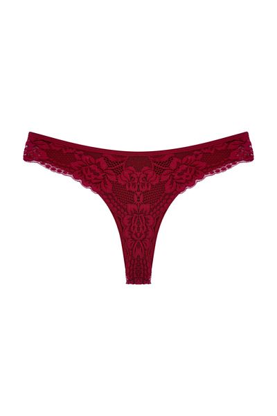 Zena Burgundy Cotton Women's Thong Panties with Lace Detail