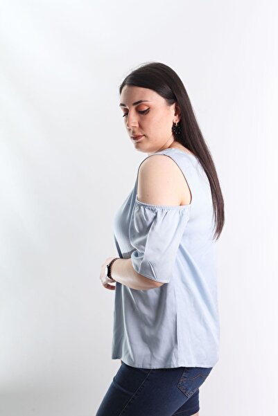 Blues Outlet Bluză albastră pentru femei - fără umăr, cu mânecă scurtă