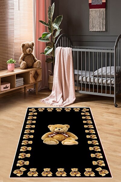Pelangi Ayıcıklı Ayı Desenli Halı Dijital Baskı Yıkanabilir Kaymaz Taban Çocu...