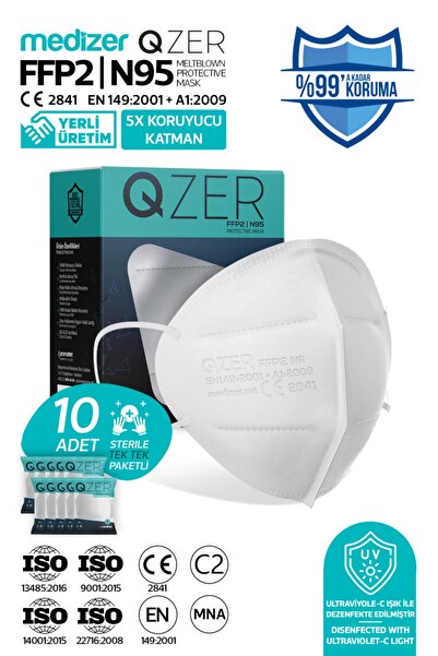 Medizer Qzer 10 Adet Beyaz Renk 5 Katmanlı N95 Maske