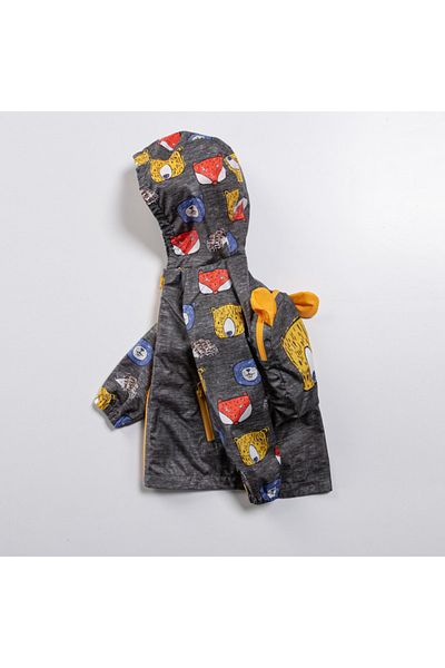 Midimod Gold Boy's Animal Figured Lined Raincoat with Bag 1-5 Years Old Seasonal Coat