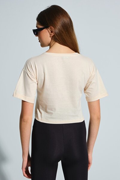 MD trend Women's Stone Double Sleeve Crew Neck Basic Crop Casual T-shirt