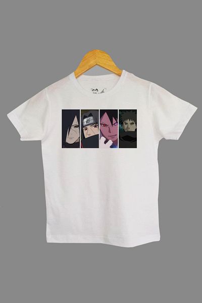 Raf Coll Tricou alb tricotat pentru copii Naruto Anime imprimat digital frontal