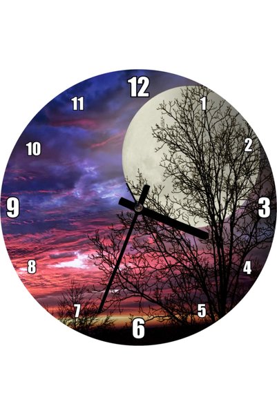 Cakatablo Red Cloudy Sky, Bare Trees and Super Moon Wall Clock (Diameter 30X3...