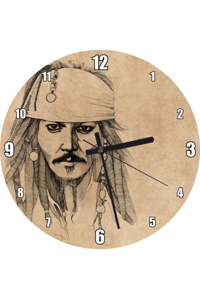 Cakatablo Captain Jack Sparrow Pencil Portrait Wall Clock (Diameter 30X30 cm)