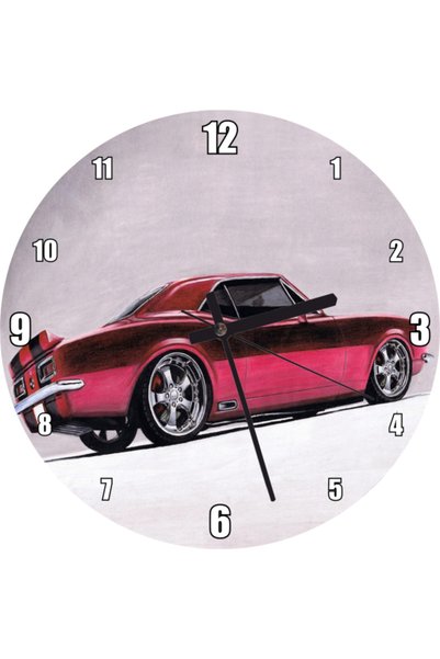 Cakatablo Red Camaro Kuruboya Visual Wall Clock (Diameter 30X30 cm)