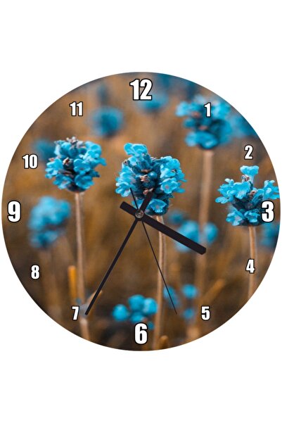 Cakatablo Küçük Mavi Çiçek Tarlası Duvar Saati (çap 30x30 Cm)