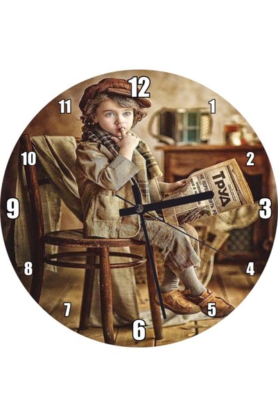 Cakatablo Child Reading Newspaper Wall Clock with Cap (Diameter 30X30 cm)