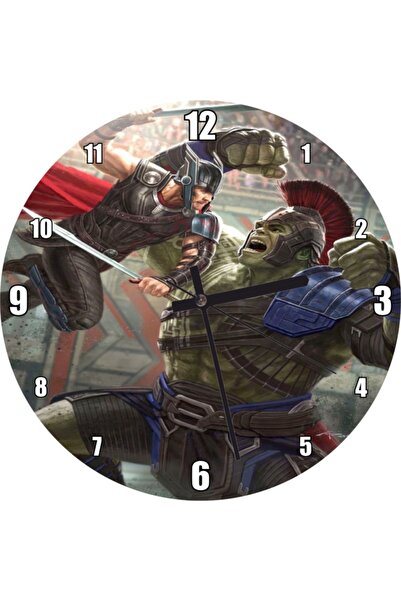 Cakatablo Hulk Ve Thor Gladyatör Savaşı Duvar Saati (çap 30x30 Cm)