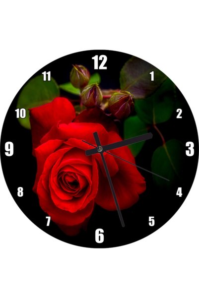 Cakatablo Red Rose Dark Background Wall Clock (Diameter 30X30 cm)