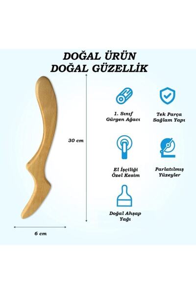 3 Selülit Giderici Ahşap Masaj Aleti Ve Akapunktur El Yapımı Lenf Drenaj % 100 Doğal