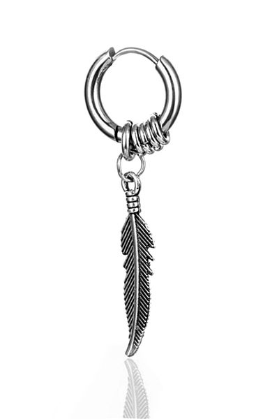 The Collection Dangle Eagle Feather Steel Earrings