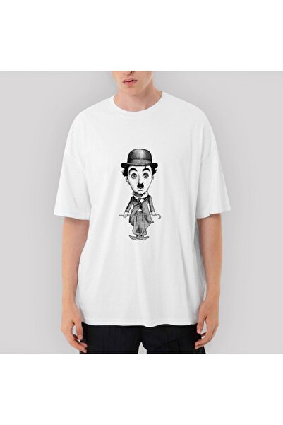 Z zepplin Λευκό μπλουζάκι Charlie Chaplin Cartoon oversized