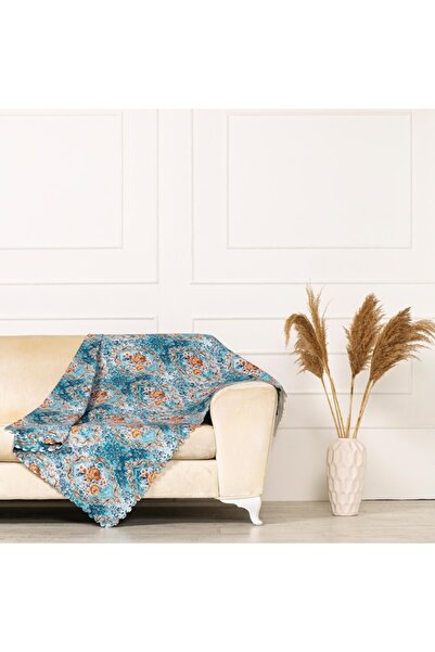 benimol Mavi Zemin Efektli Modern Damask Desen Dokuma Kadife Dijital Baskılı ...