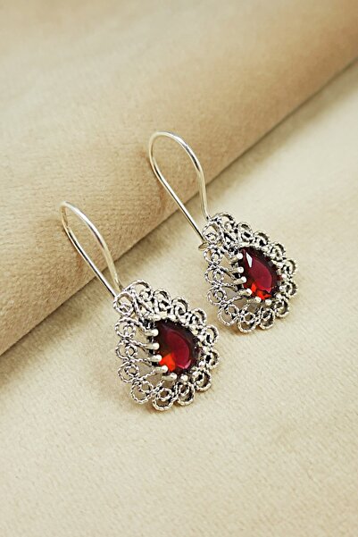 MidyatMelekSilver 925 Ayar Gümüş Telkari Damla Modeli Doğal Taşlı Küpe