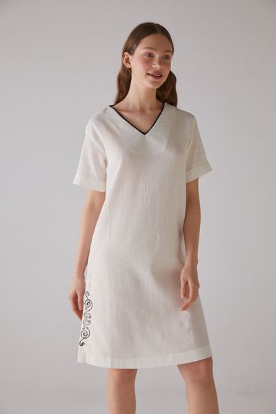 Handarte Nature Women's Cotton V-Neck Tree Hand Printed Note Patterned Nightgown
