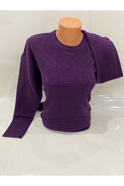 SEFER Pulover de mamă sezonier violet închis, cu model automat, cu croială re...