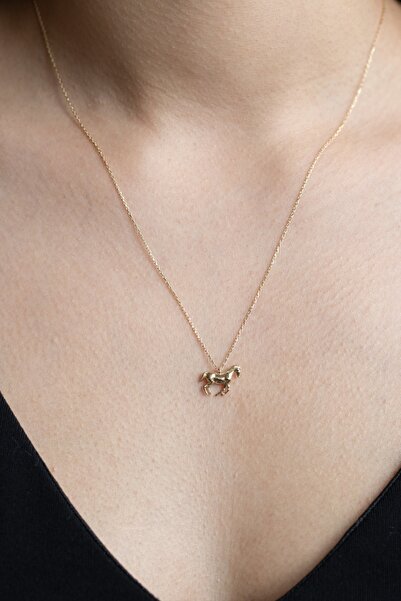 Cenova Jewelry 14 Ayar Altın Minimal At Figürlü Kolye