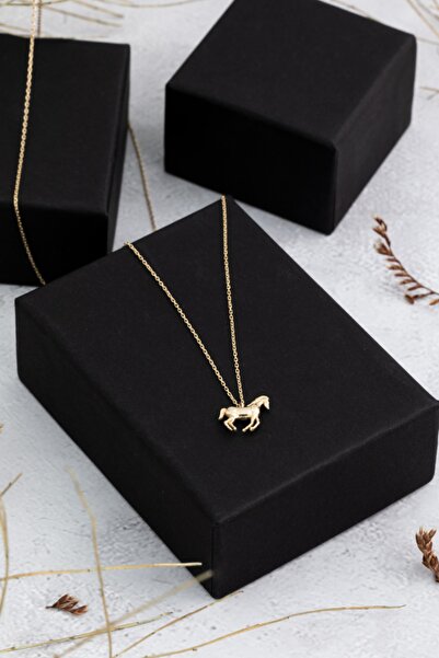 Cenova Jewelry 14 Ayar Altın Minimal At Figürlü Kolye