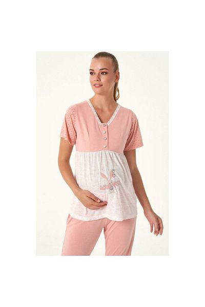 Feyza Pijama Polka Dot Pattern Maternity 3-Piece Pajama Set