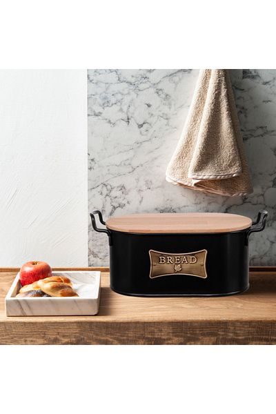 EVSTYLE Bread Box with Wooden Cutting Board - Black