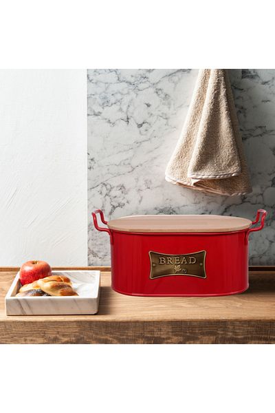 EVSTYLE Bread Box with Wooden Cutting Board - Red