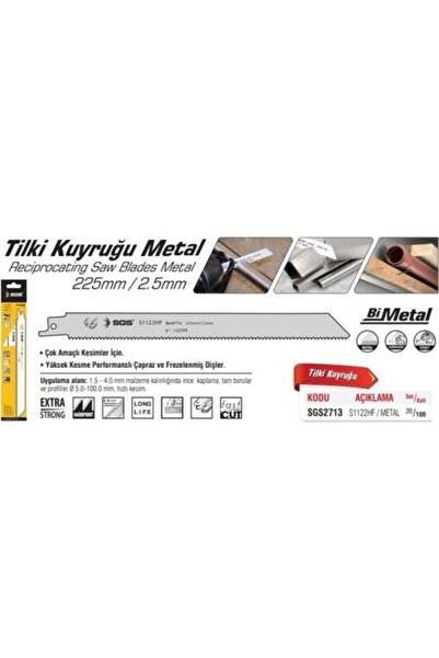 SGS 2713 Bi-metal Tilki Kuyruğu Testeresi 225mm