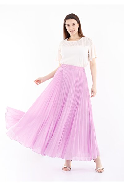 Guzella Maxi Boy Pliseli Lila Şifon Etek