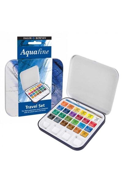 Daler Rowney Aquafine Sulu Boya Seyahat Seti 24 Yarım Boy Metal Kutu