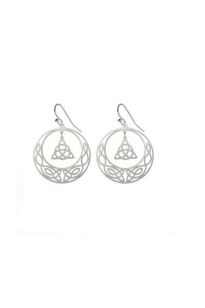 northstarshop Moon Triquetra Nordic Talisman Celtic Trio Trinity Scandinavian Pattern Round 316l Steel Earrings Pair