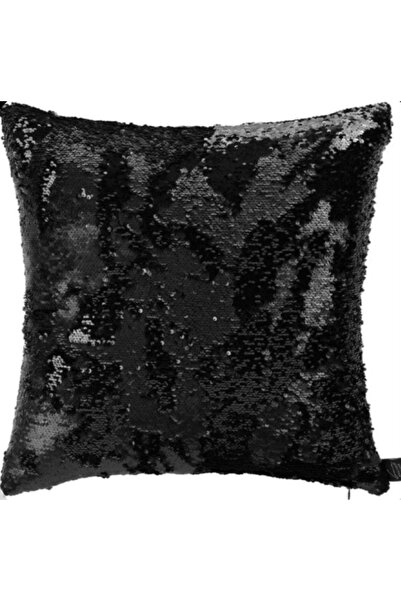 MER HOME Husă de pernă reversibilă cu paiete și paiete (negru mat și negru st...
