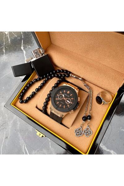 Choppers Çelik Kasa Silikon Kordon Siyah Analog Erkek Saat Seti