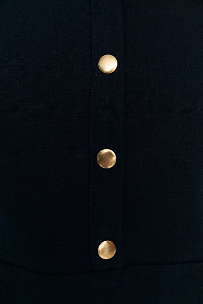 Trendyol Collection Námořnická modř Rovný střih Kapesní košilový límec Lněný vzhled Mini tkané šaty TWOSS22EL1068