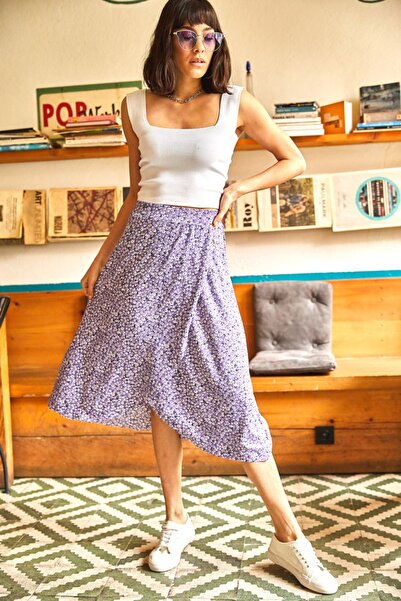 Olalook Women's Lilac Little Daisy Wrap Skirt ETK-19000154