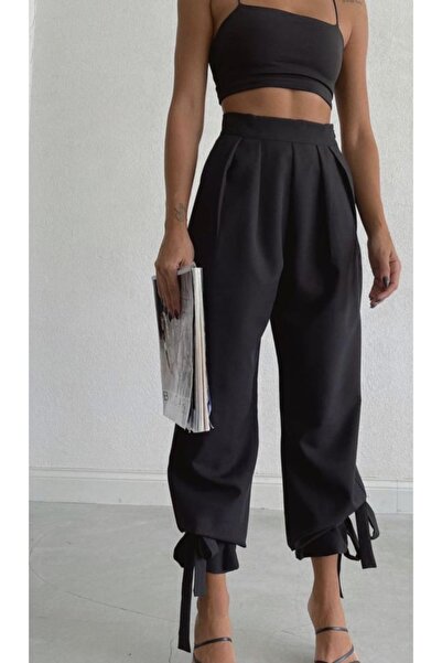 St boutique Yüksek Bel Paça Detaylı Kumaş Pantolon