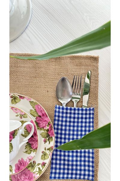 White Alamode Serviciu american de iută bleumarin Gingham