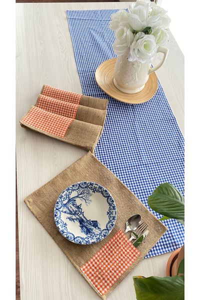 White Alamode Set de servicii americane Runner și Orange Jut Pötikare bleumarin