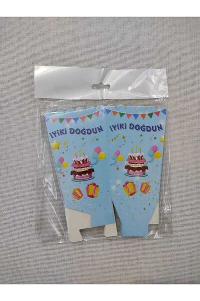 paper go Blue Cake Patterned Happy Birthday Corn Box of 8