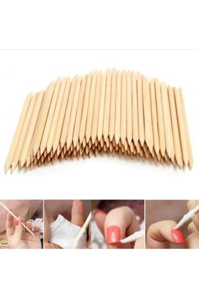 Elea Wooden Meat Pusher 100 Pieces of Manicure Sticks (Orange Stick)