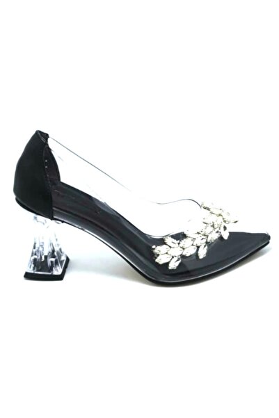 PUNTO 248101 Siyah Kadın Şeffaf Taşlı Abiye Ayakkabı