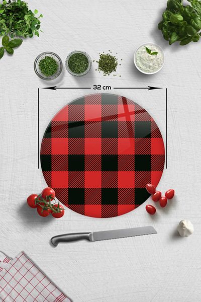Decorita Glass Cutting Board - Glass Cutting Board |   Plaid Pattern |   Diameter 32cm