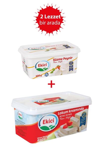 EKİCİ Tam Yağlı Lokum Kıvamında Beyaz Peynir 800 Gr + Süzme Peynir 400 Gr 2'li Lezzet Paketi