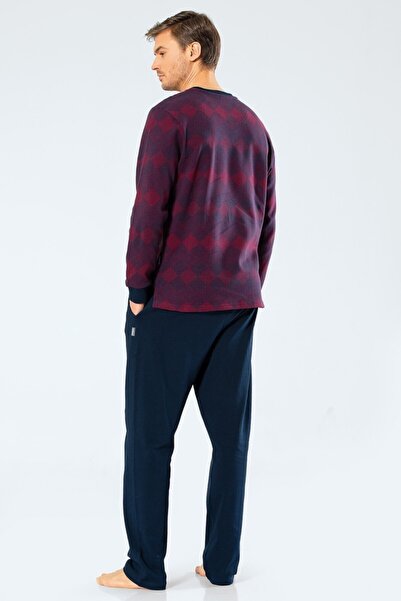 Cacharel Cotton Jacquard Baklava Pattern Long Sleeve Button Collar Men's Pajama Set