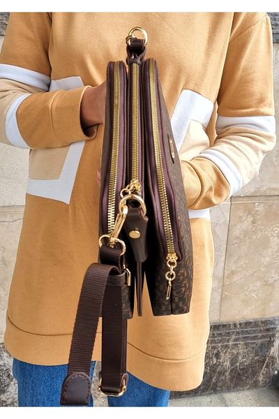 Just Polo Women's Brown 5 Compartment Shoulder Bag Messenger Bag Crossbody Bag