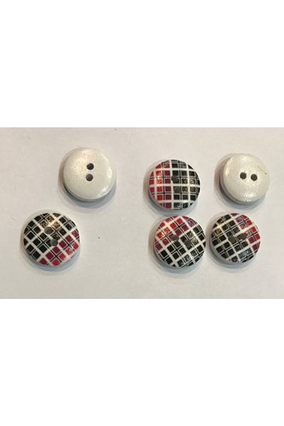 Öztürk Painted Patterned Wooden Button. 1.5cm. 6 Pack.