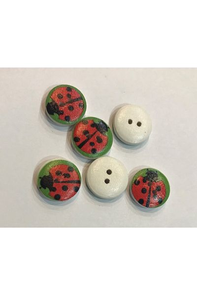 Öztürk Painted Patterned Wooden Button. 1.5cm. 6 Pack.