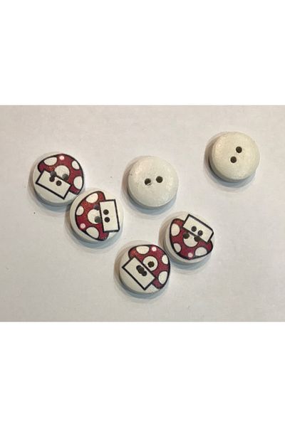 Öztürk Painted Patterned Wooden Button. 1.5cm. 6 Pack.
